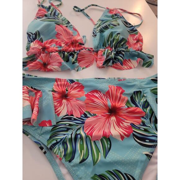 Floral Bikini Blue Pink Swimsuit Womens Size XL - Picture 2 of 4